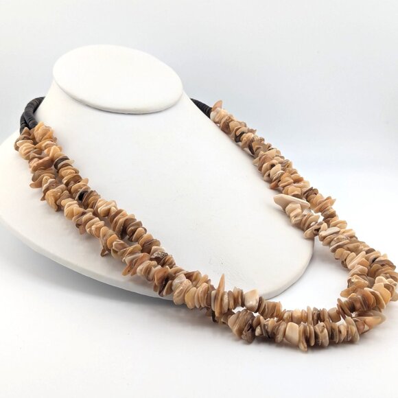 Navajo Two Strand Shell Chip Beaded Pullover Necklace w/ Pen Shell Heishi ** - Picture 1 of 12